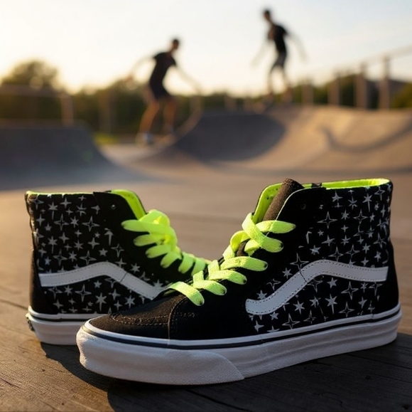 Vans High-Top Sneakers - Black and Neon Green - Picture 1 of 9